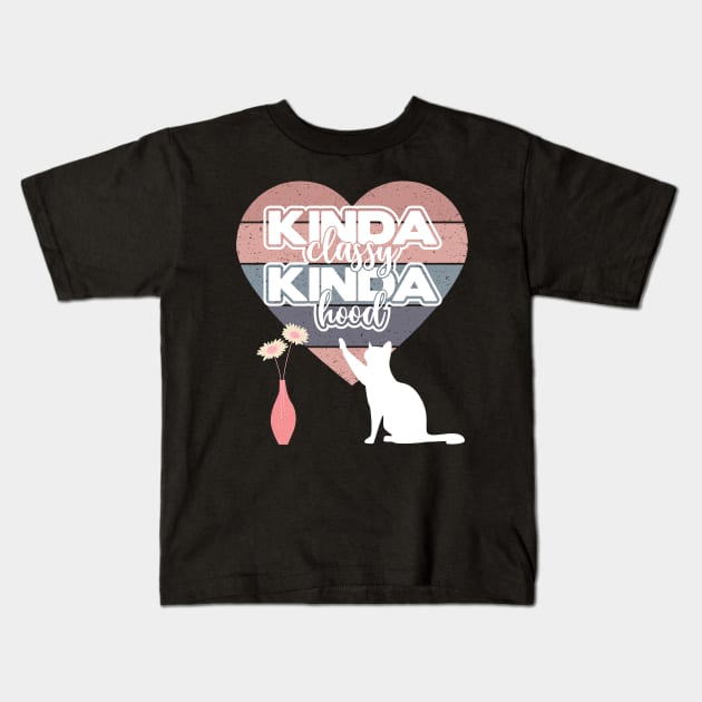 Kinda Classy, Kinda Hood, Cat knocking over a Vase, funny Kids T-Shirt by Apathecary